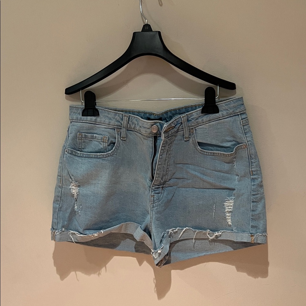 Distressed denim shorts